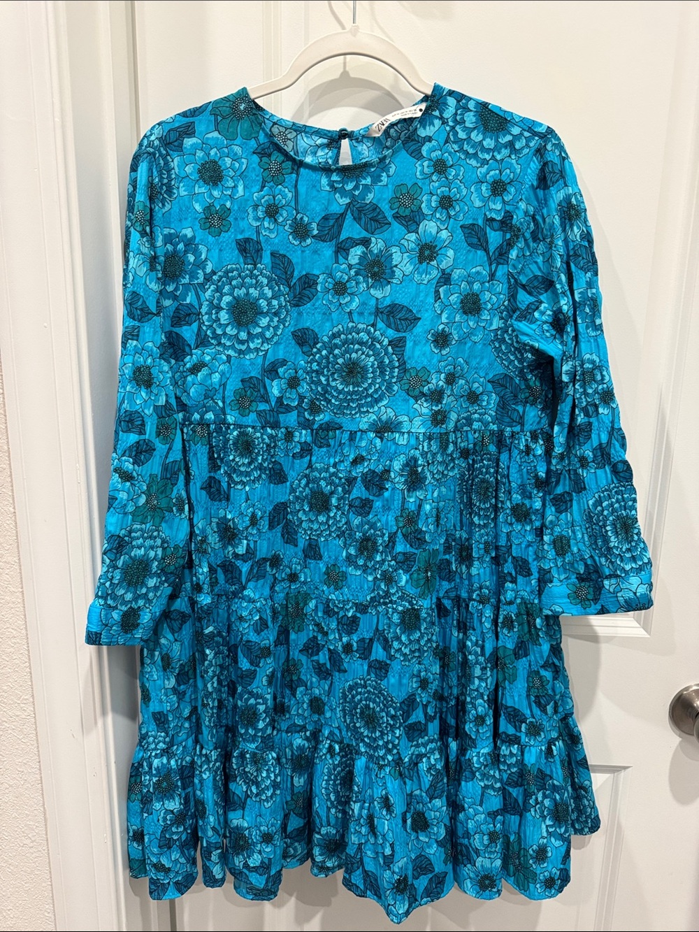 Zara Turquoise Blue Floral Mini Dress